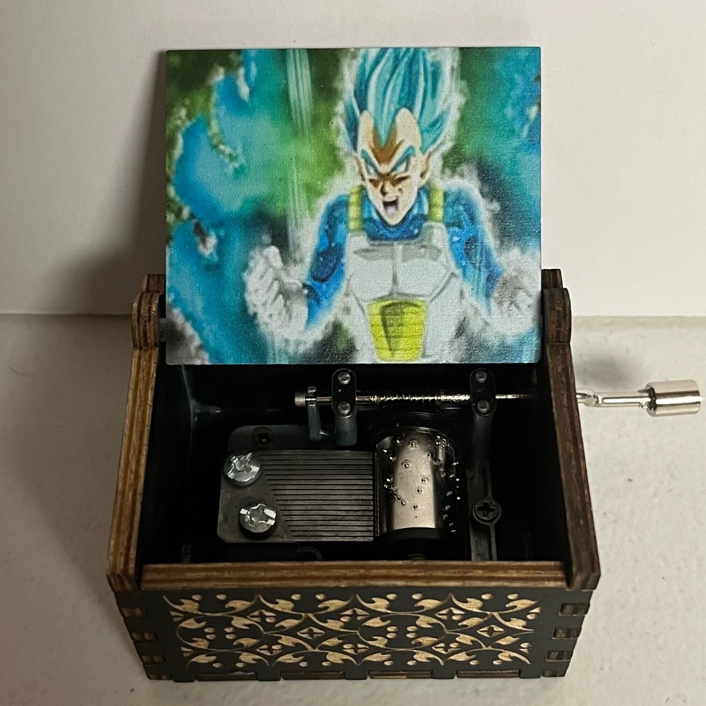 Dragonball Z Vegeta Blue Hair Hand Crank Wooden Music Box Anime Musical